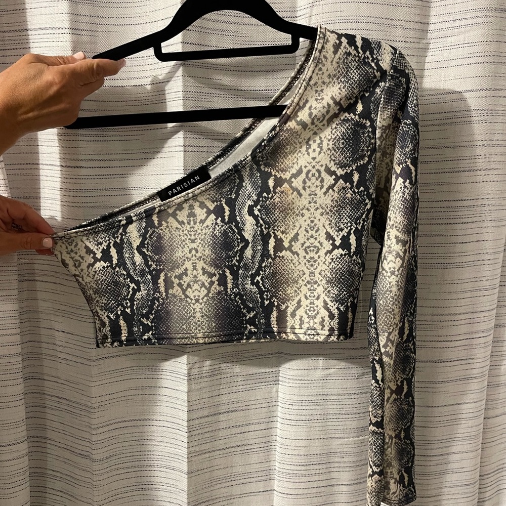 Snake skin one shoulder crop top